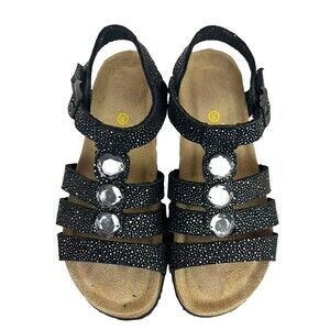 Viking Wedge Cork Sandals  Women's 36 / 5.5-6  Black Sparkled w Rhinestones